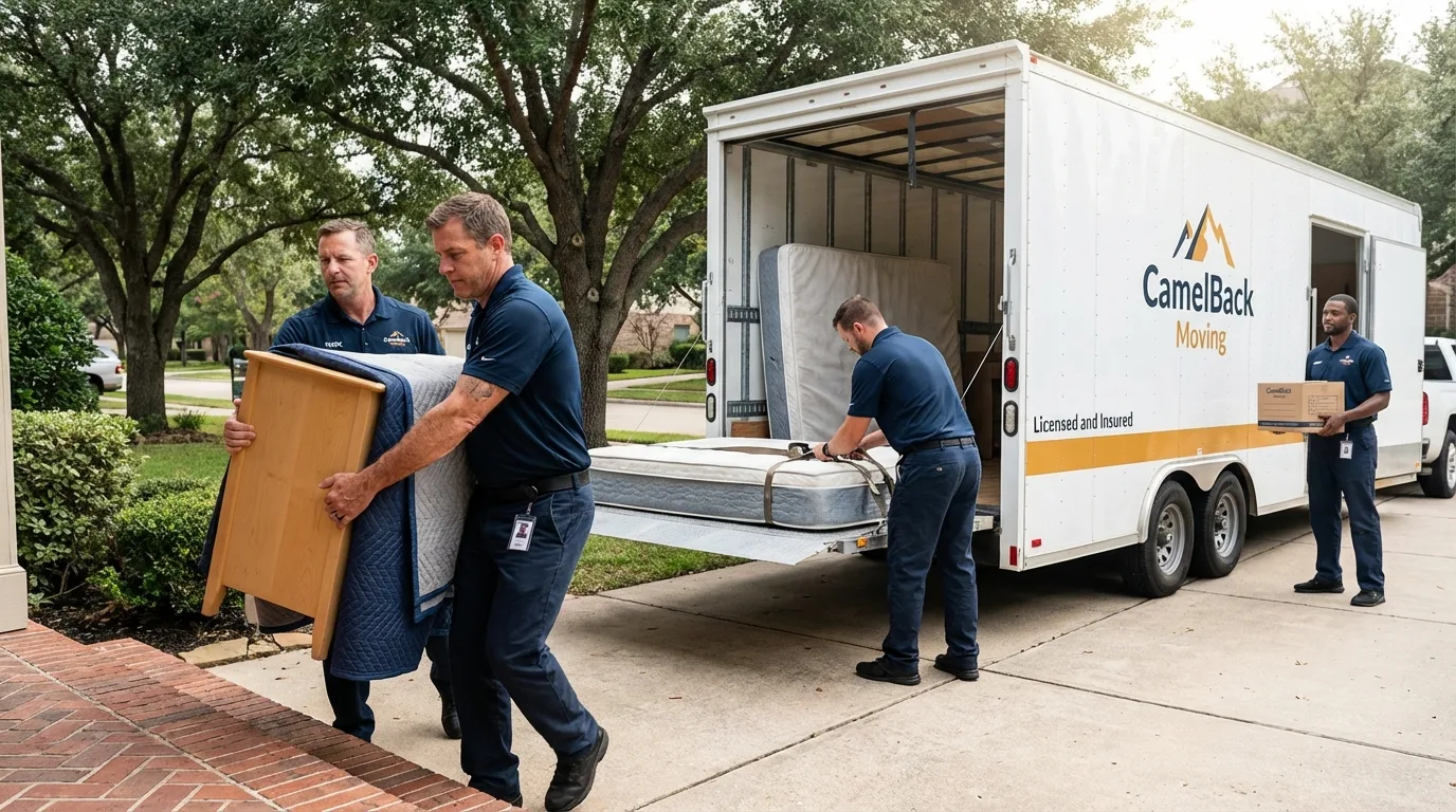 Crew loading residential truck for cross-state move from Clanton, AL