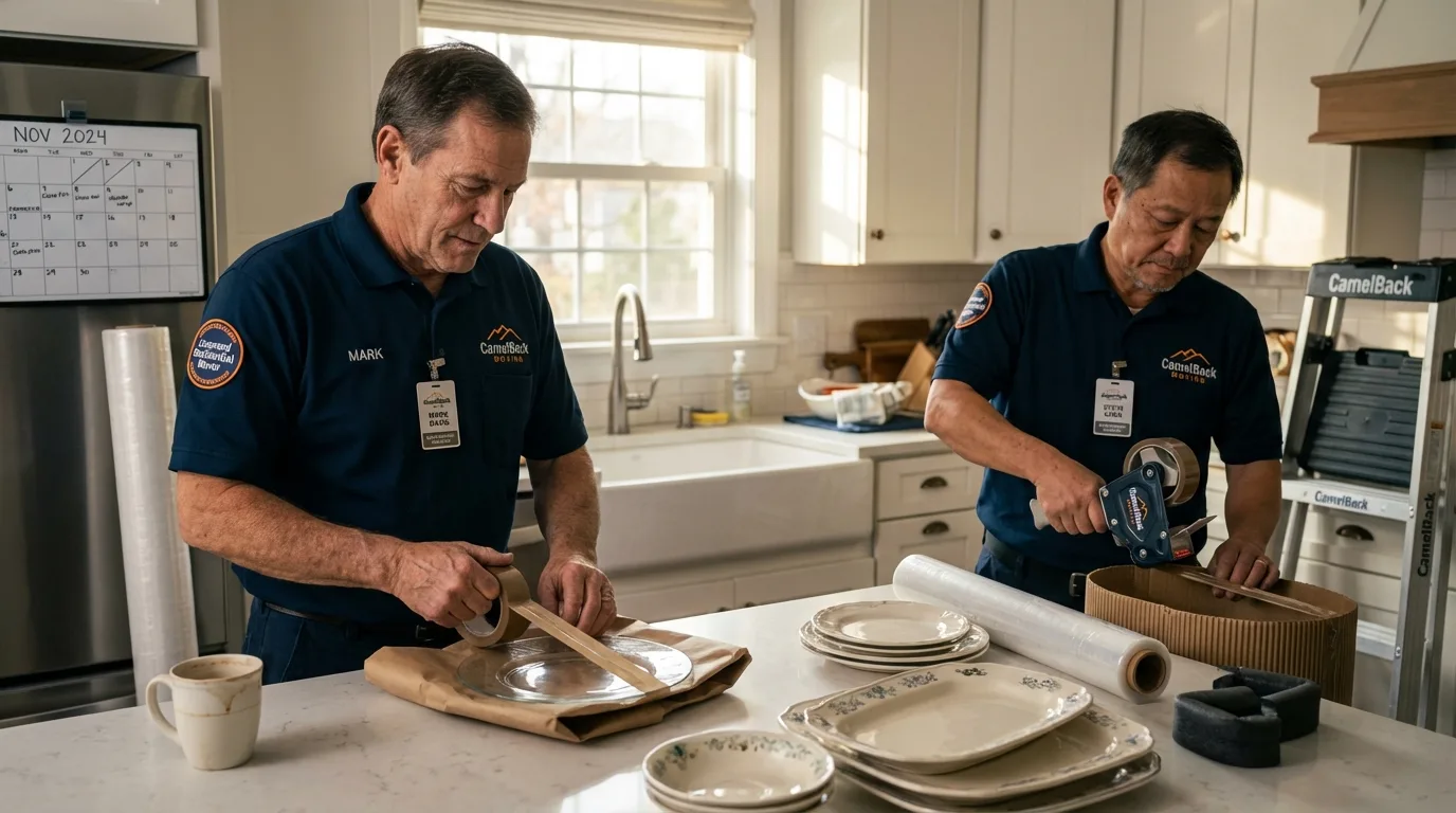 Professional crew packing kitchen dishware in Clanton, AL